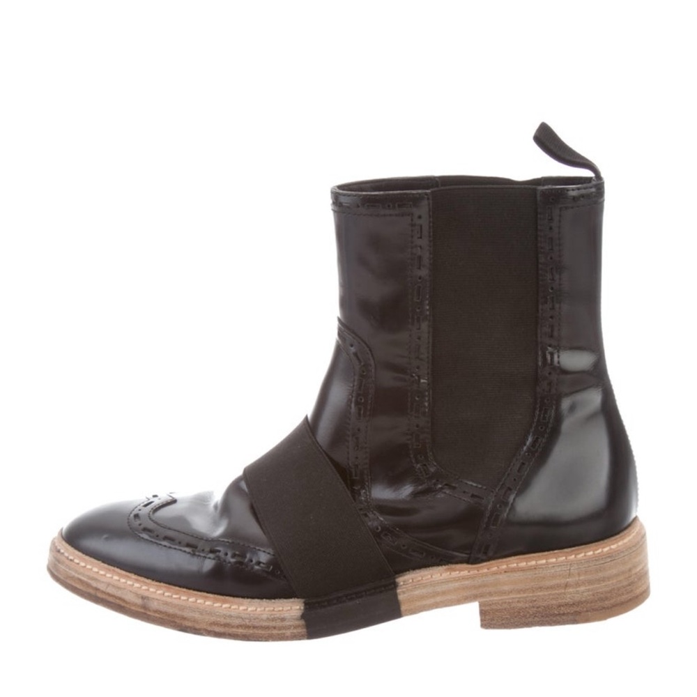 Balenciaga Black Leather Wingtip Chelsea Ankle Boots